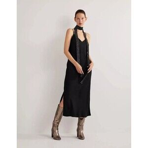 Boden Elena Silk Blend Midi Slip Dress Womens Sz US 16/18 Black